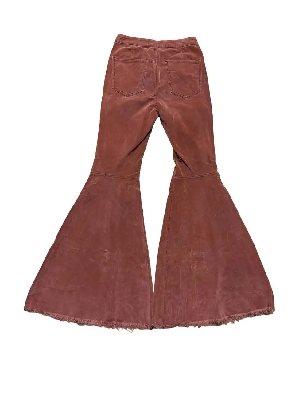 Free People Brown Corduroy Flare Pants Fringe Stretch Button Women Regular Fit